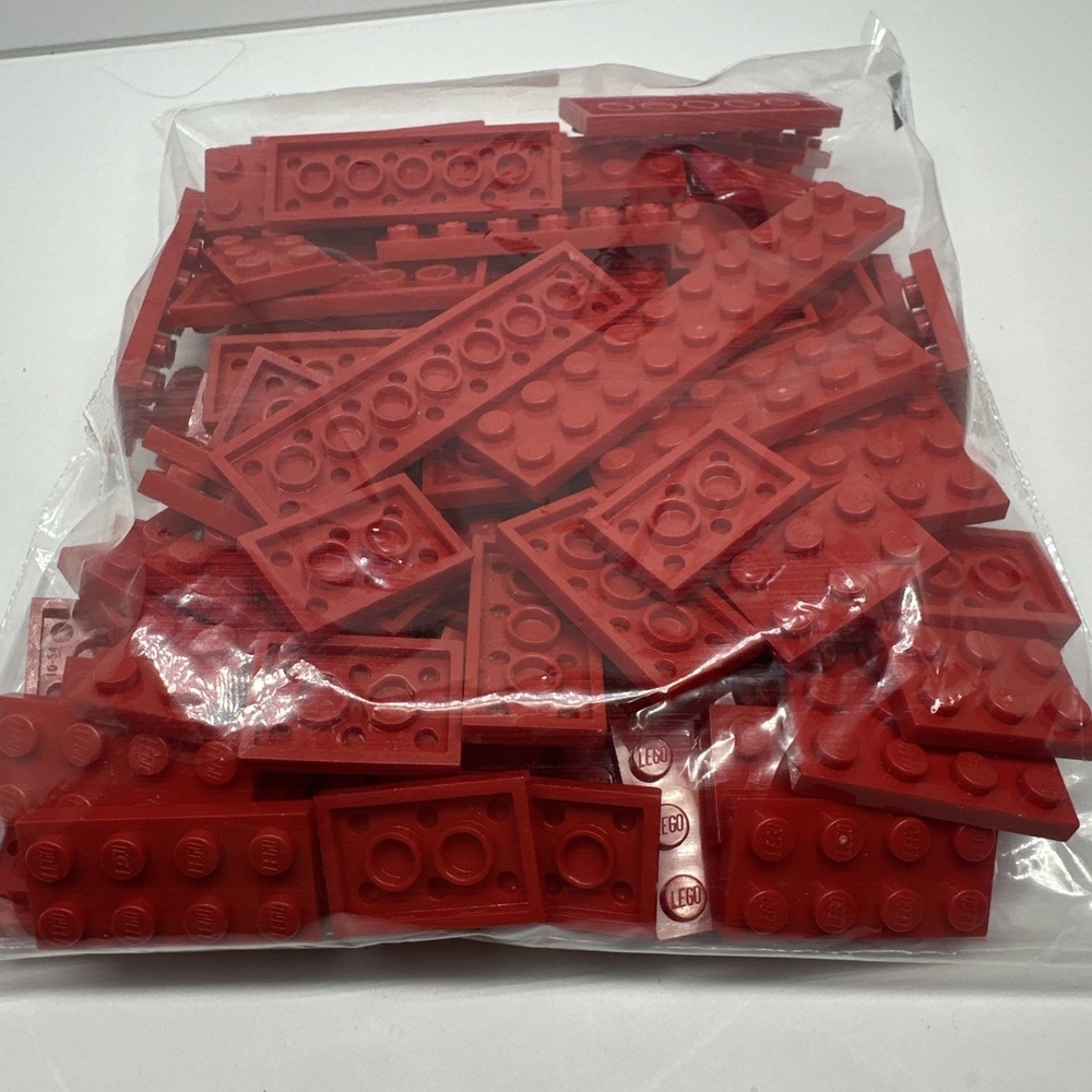 Lego Parts - Red Plates - 2x2, 2x3, 2x4, 2x6, 2x8, 2x10 & 2x12 Lot Of 100